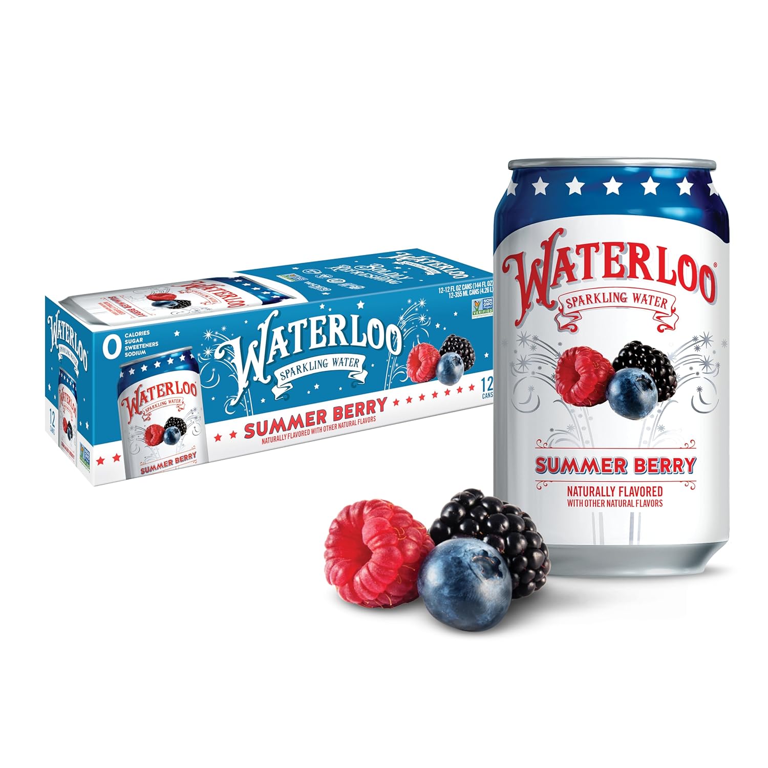 Greet and Deal Berry Sparkling Water, Mixed Berry Flavor, 12 fl oz Can, Non-Alcoholic